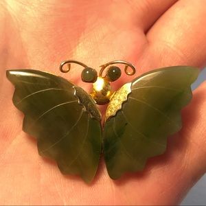 Vintage green + gold butterfly pin